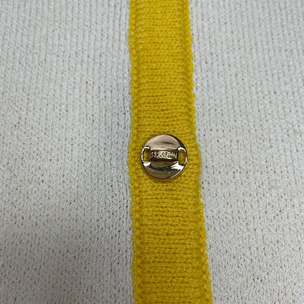 St John Santana Knit Cardigan Gold Tone Buttons Yellow Cream Stripe Size 6 - Picture 2 of 11